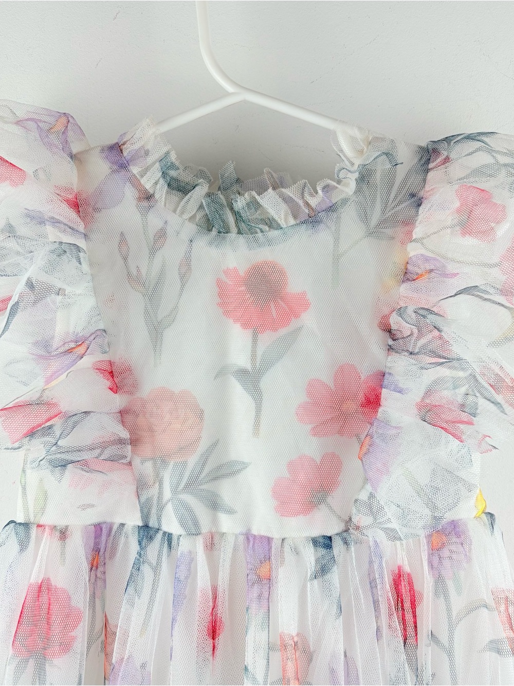 Girls Floral Print Mesh Tulle Princess Dress *Size 4 Wedding Flower Girl Party - Picture 3 of 7